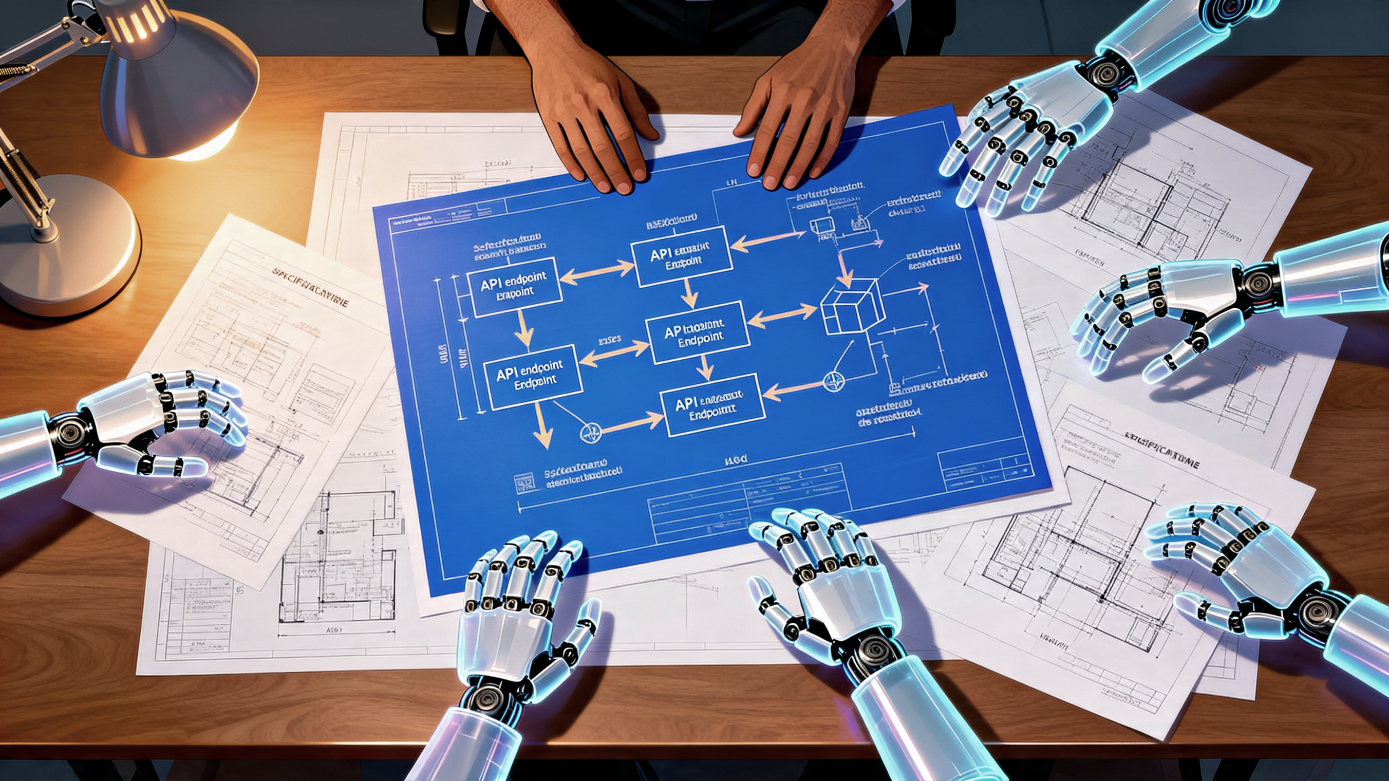 The Blueprint Table — human arranges the specs, agents execute