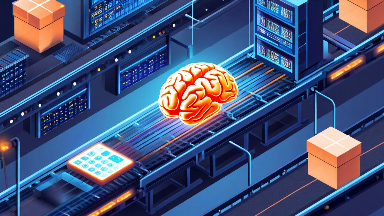 Factory assembly line: brain-shaped LLM sorts questions to specialized calculation machines