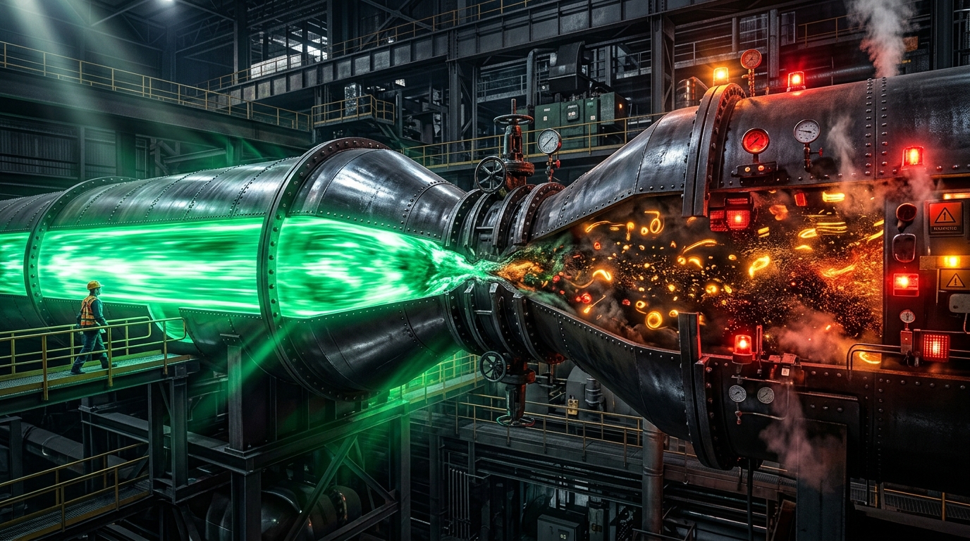 A pipeline with a fast-flowing left side and a congested bottleneck on the right