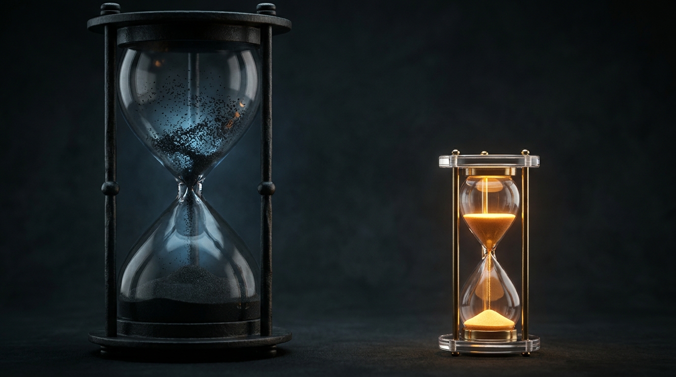 Hourglasses representing the cost of time in AI inference