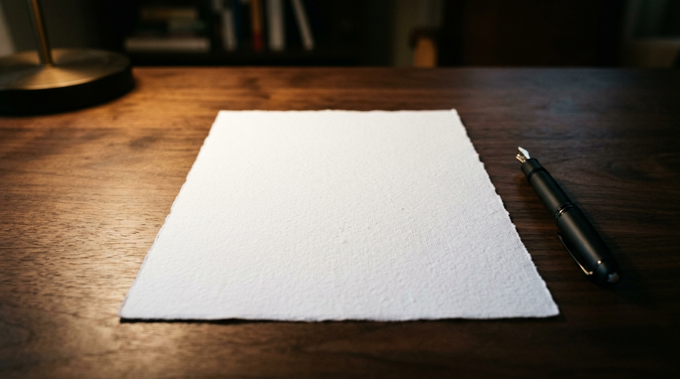 A blank page on a dark desk — the starting point most never get past